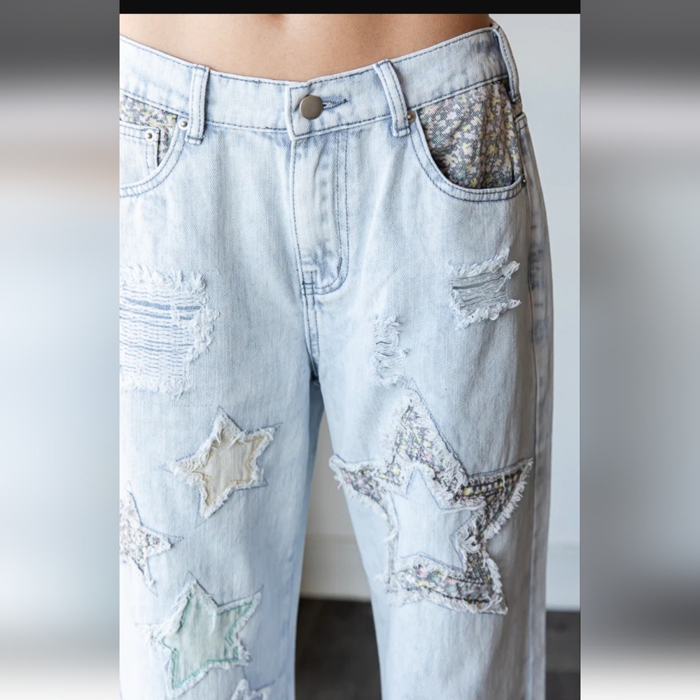 Oli & Hali WASHED STAR PATCHWORK DETAIL DENIM JEANS FINAL PRICE! - Picture 3 of 6